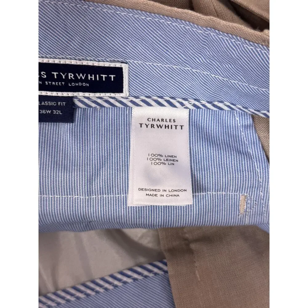 New Charles Tyrwhitt Pants 36 x 32 Mens Classic Fit Linen Trouser